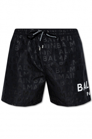 【送料&関税込】Balmain Black Shorts With Monogram Motif Balmain logo swim shorts - Men | BALMAIN